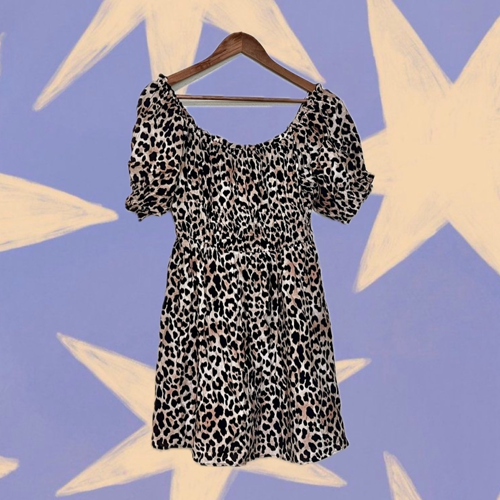 H&M Leopard Print Puff Sleeve Mini Dress